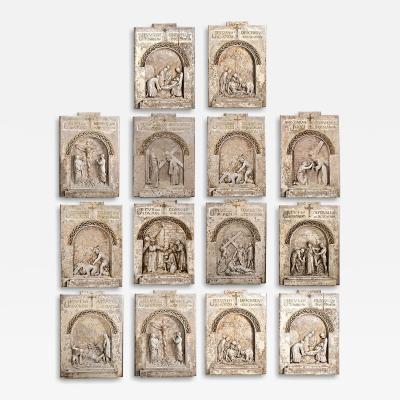 French Set of 14 Plaster Stations of the Cross 1924