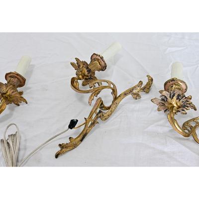 French Set of Four Louis XV Style Bronze Wall Sconces