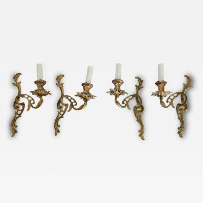 French Set of Four Louis XV Style Bronze Wall Sconces