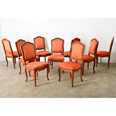 French Set of Nine Louis XV Style Dining Chairs