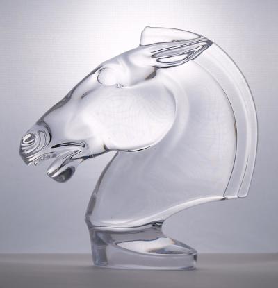 French Sevres Crystal Art Deco Style Tall Horse Head Sculpture