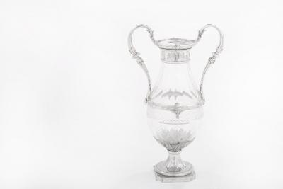 French Silver Mounted Cut Glass Decorative Vase