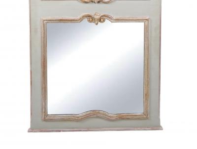 French Silvered Gilt wood Hand Painted Framed Trumeau Wall Mirror
