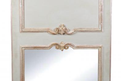 French Silvered Gilt wood Hand Painted Framed Trumeau Wall Mirror