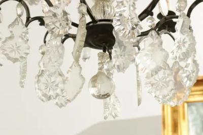 French Six Light Crystal Chandelier with Iron Armature Pendeloques and Obelisks