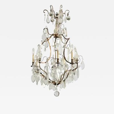 French Six Light Crystal and Iron Chandelier with Obelisks Late 19th Century