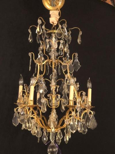 French Six Light Cut Crystal and Brass Chandelier Newly Wired
