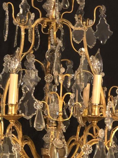 French Six Light Cut Crystal and Brass Chandelier Newly Wired