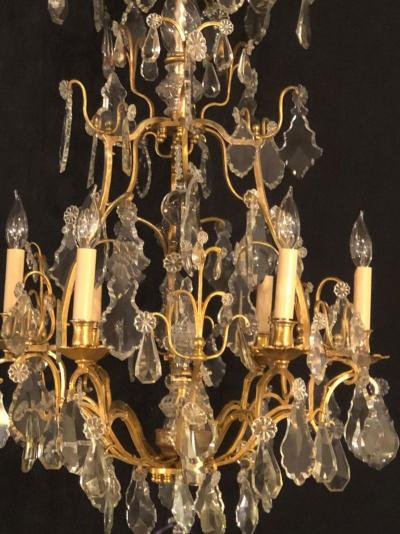 French Six Light Cut Crystal and Brass Chandelier Newly Wired