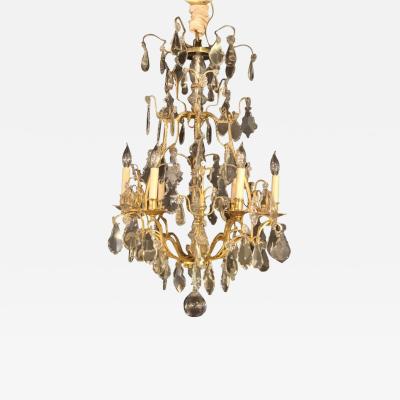 French Six Light Cut Crystal and Brass Chandelier Newly Wired