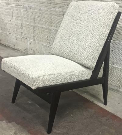 French Slipper Chairs with Pure Design Newly Covered in Maharam Boucle Cloth
