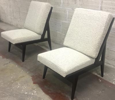 French Slipper Chairs with Pure Design Newly Covered in Maharam Boucle Cloth