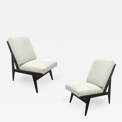 French Slipper Chairs with Pure Design Newly Covered in Maharam Boucle Cloth