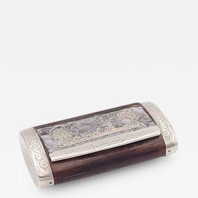 French Snuff Box in Wood and White Metal Vintage