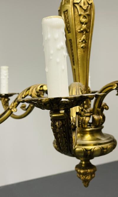 French Solid Bronze Six Light Chandelier Canopy Chain Estate item