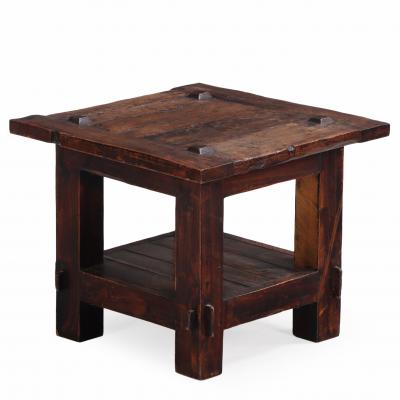 French Solid Oak Brutalist End Table C 1960 