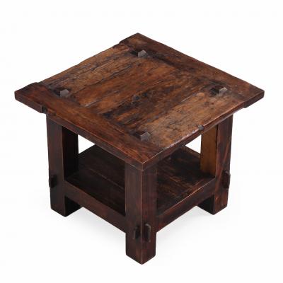 French Solid Oak Brutalist End Table C 1960 
