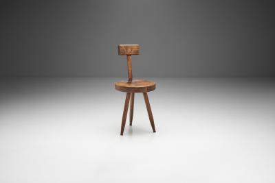 French Solid Wooden Tripod Chair France 1970s