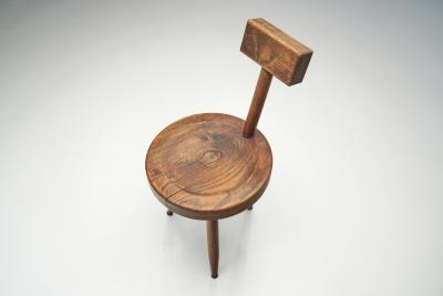 French Solid Wooden Tripod Chair France 1970s