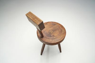French Solid Wooden Tripod Chair France 1970s