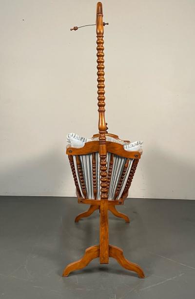 French Spindled 19th Century Walnut Decorative Cradle Swan Motif