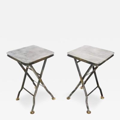 French Steel and Brass Campaign Style Folding Stands or Stools circa 1910