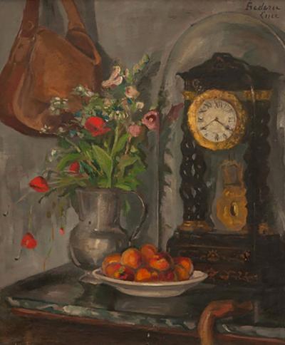 French Still Life Oil on Canvas in Original Frame