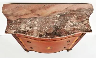French Style 3 Drawer Chest of Drawers with Marble Top Bronze and Marquetry