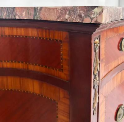 French Style 3 Drawer Chest of Drawers with Marble Top Bronze and Marquetry