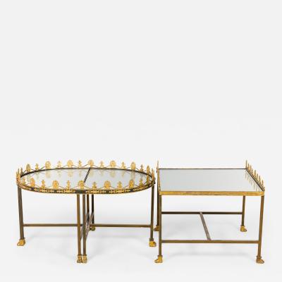French Surtout De Plateau Three Piece Mirror and Bronze Coffee Table