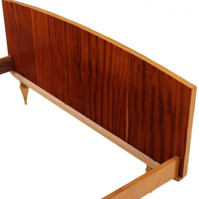 French Sycamore and Mahogany Full Size Bed with Integrated Nightstands C 1950