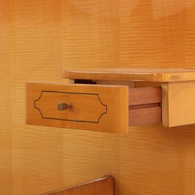French Sycamore and Mahogany Full Size Bed with Integrated Nightstands C 1950