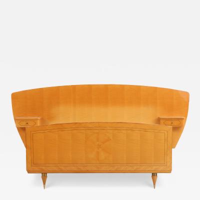 French Sycamore and Mahogany Full Size Bed with Integrated Nightstands C 1950