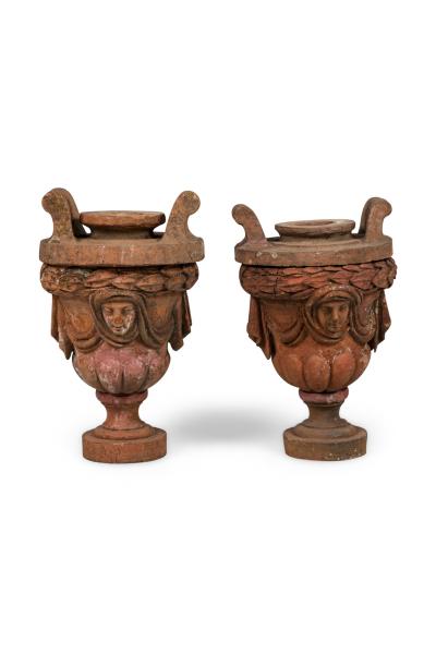 French Terra Cotta Head Urns