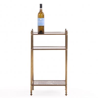 French Three Tier Brass and Glass End Table C 1950