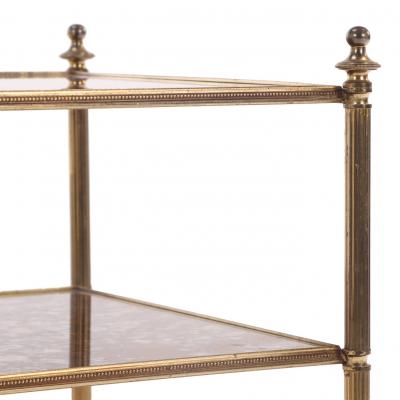 French Three Tier Brass and Glass End Table C 1950