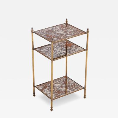 French Three Tier Brass and Glass End Table C 1950