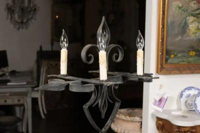 French Turn of the Century Candelabras Style Four Light Wrought Iron Floor Lamp