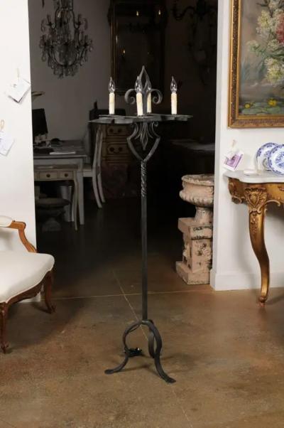 French Turn of the Century Candelabras Style Four Light Wrought Iron Floor Lamp