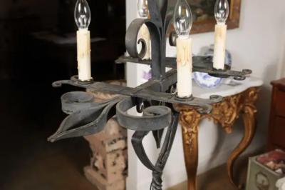 French Turn of the Century Candelabras Style Four Light Wrought Iron Floor Lamp