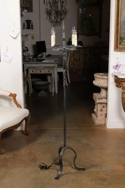 French Turn of the Century Candelabras Style Four Light Wrought Iron Floor Lamp