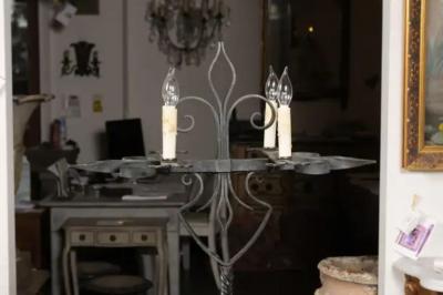 French Turn of the Century Candelabras Style Four Light Wrought Iron Floor Lamp