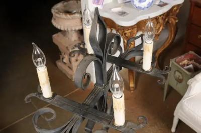French Turn of the Century Candelabras Style Four Light Wrought Iron Floor Lamp