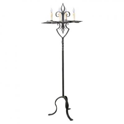 French Turn of the Century Candelabras Style Four Light Wrought Iron Floor Lamp