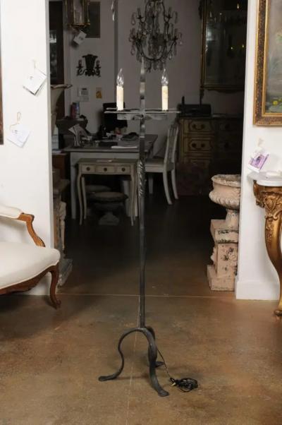 French Turn of the Century Candelabras Style Four Light Wrought Iron Floor Lamp