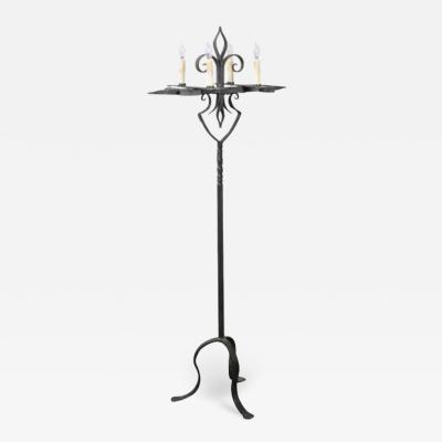 French Turn of the Century Candelabras Style Four Light Wrought Iron Floor Lamp