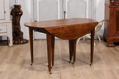 French Turn of the Century Extension Walnut Table With Five Leaves Circa 1900