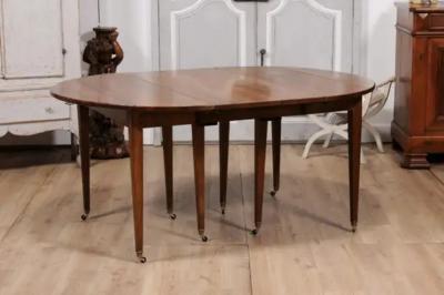 French Turn of the Century Extension Walnut Table With Five Leaves Circa 1900
