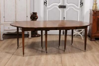 French Turn of the Century Extension Walnut Table With Five Leaves Circa 1900
