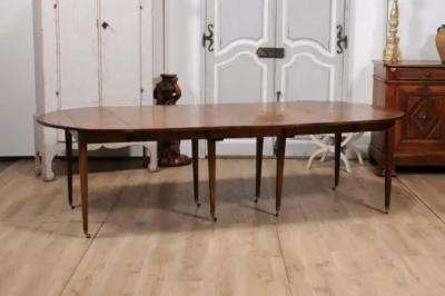 French Turn of the Century Extension Walnut Table With Five Leaves Circa 1900